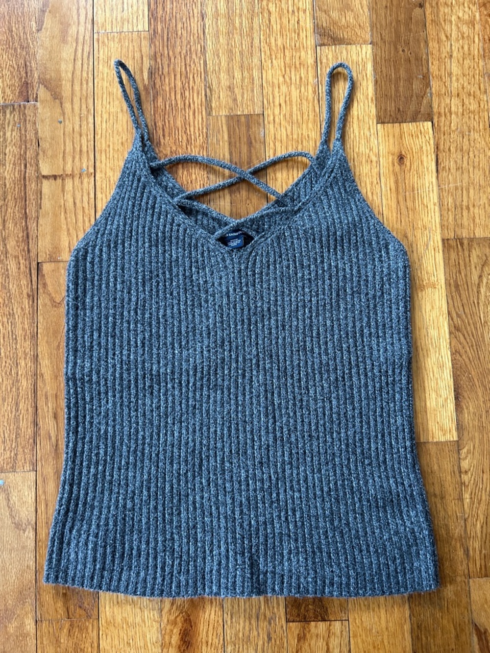 American Eagle Outfitters Charcoal Ribbed Crisscross Strap Camisole Size Medium